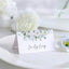Tarjetas lugar mesa boda ducha nupcial asientos blanco floral verde