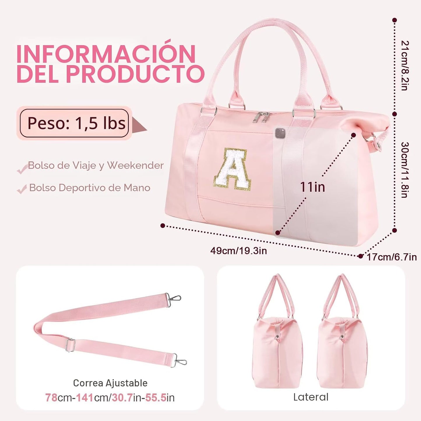 Bolsa gimnasia personalizada con iniciales para chicas