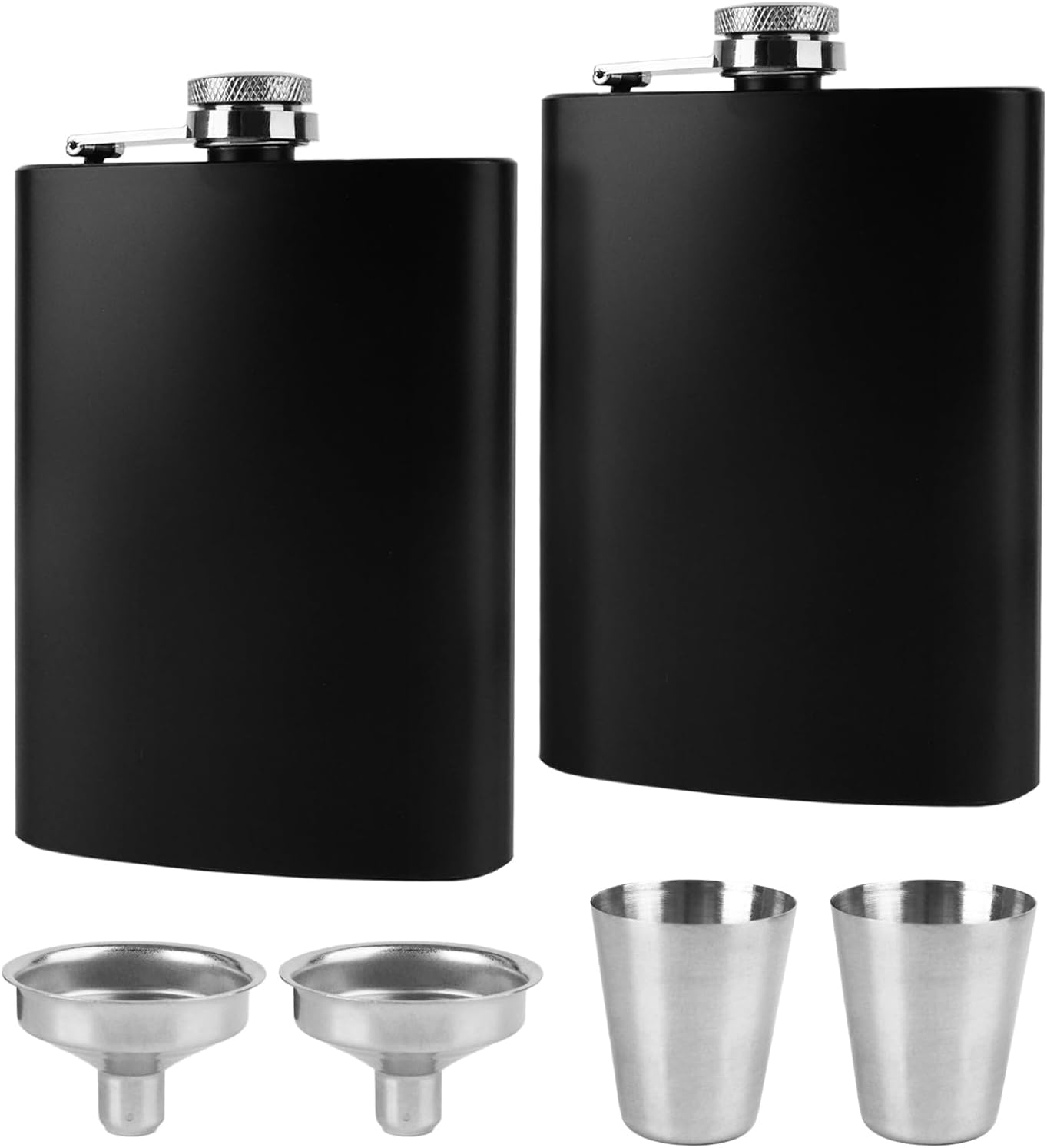 Pack 2 Frascos Acero Inox Negro Mate 8oz Con Embudos Taza