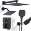 Set grifo ducha negro mate desviador botón 12pulg