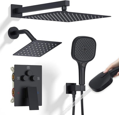 Set grifo ducha negro mate desviador botón 12pulg