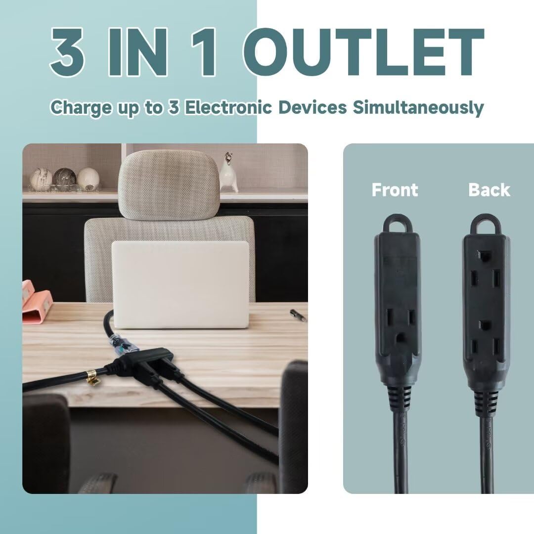 Cable extensión plano 10ft 3 clavijas 16AWG negro