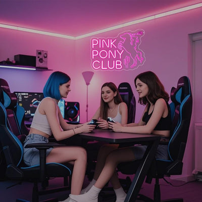 Letrero neón rosa pony club luces led para dormitorio