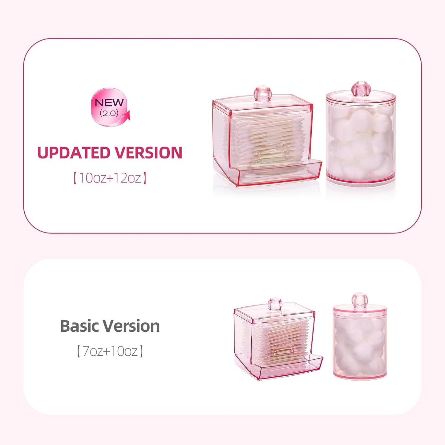 Dispensador bastoncillos Qtips rosa contenedor grande