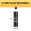 Enchufe impacto profundo 1/2 14mm acero Cr-V 6 puntas