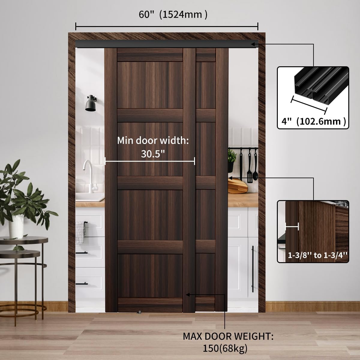 Herrajes rieles puertas corredizas bypass 5ft aluminio suave