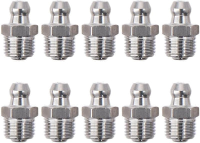 10 Pzas Accesorios Grasa Acero Inox M10x1 Tono Plata