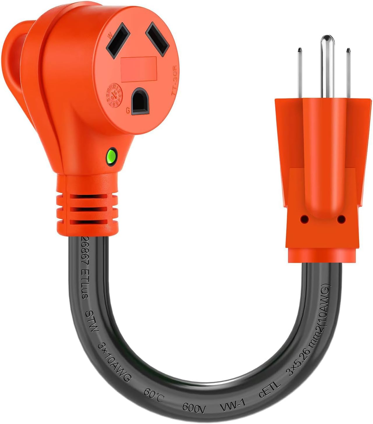 Cable adaptador RV 30A a 110V 12" NEMA 5-15P a TT-30R