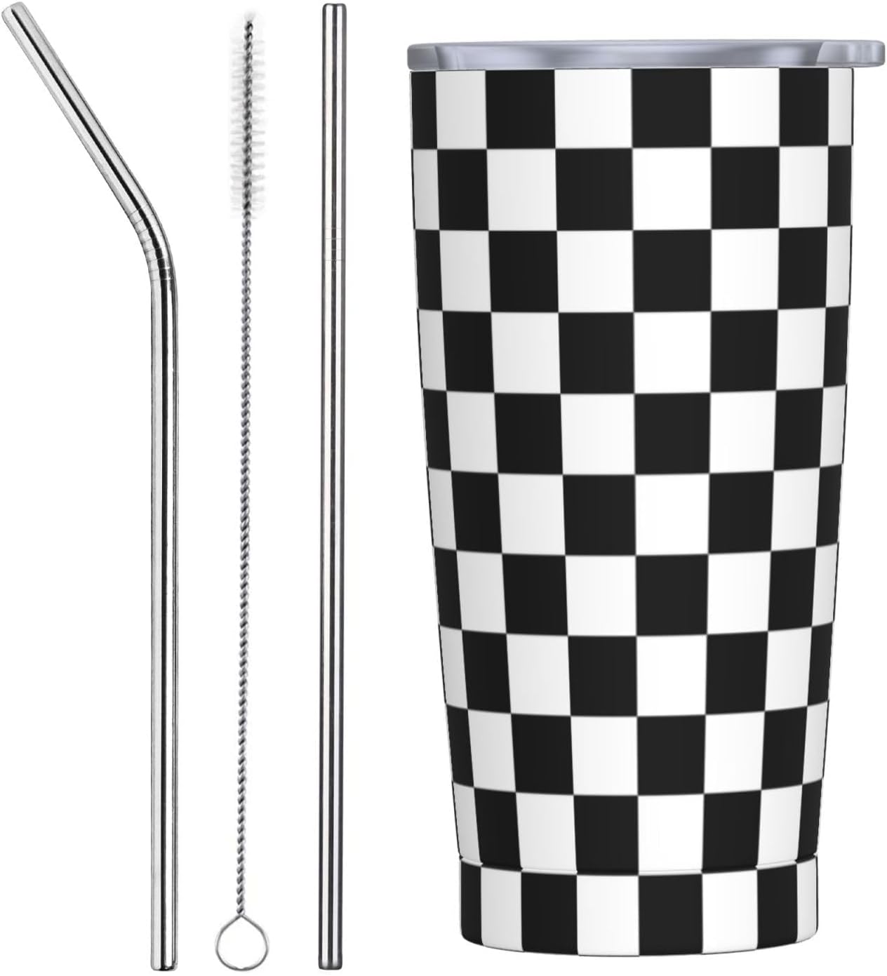 Vaso a cuadros 20oz con tapa y pajita regalo hombres mujeres