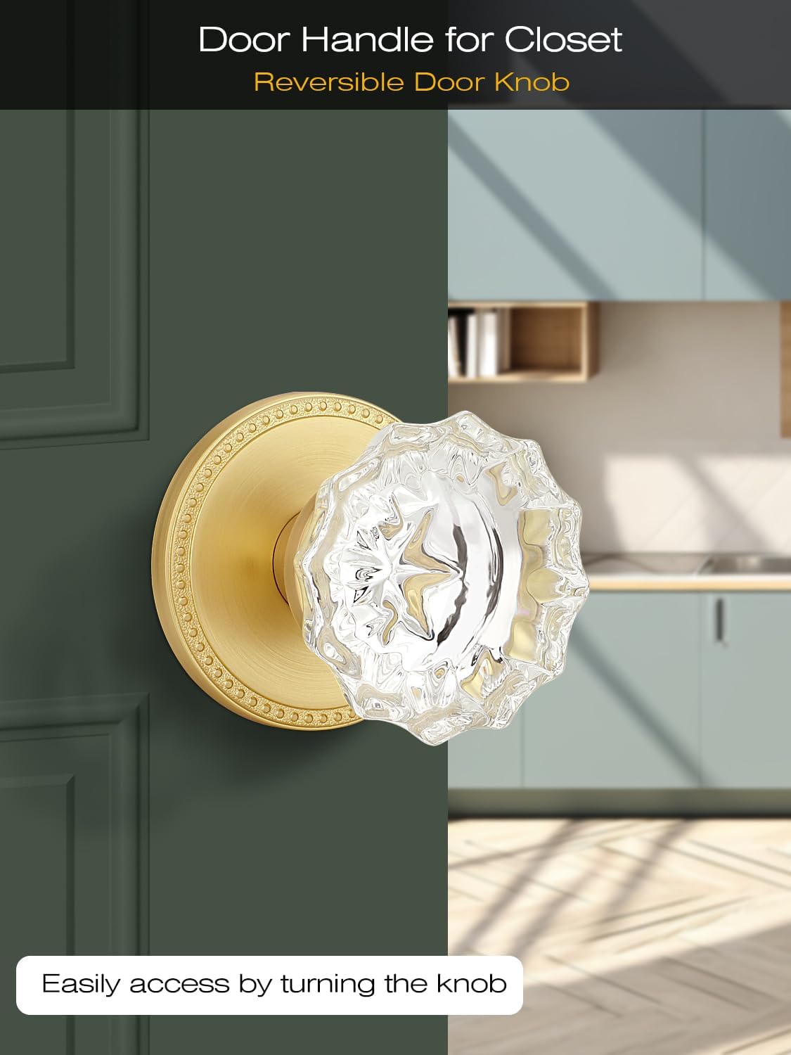 Pomos puerta vidrio transparente set 3 dorados universal