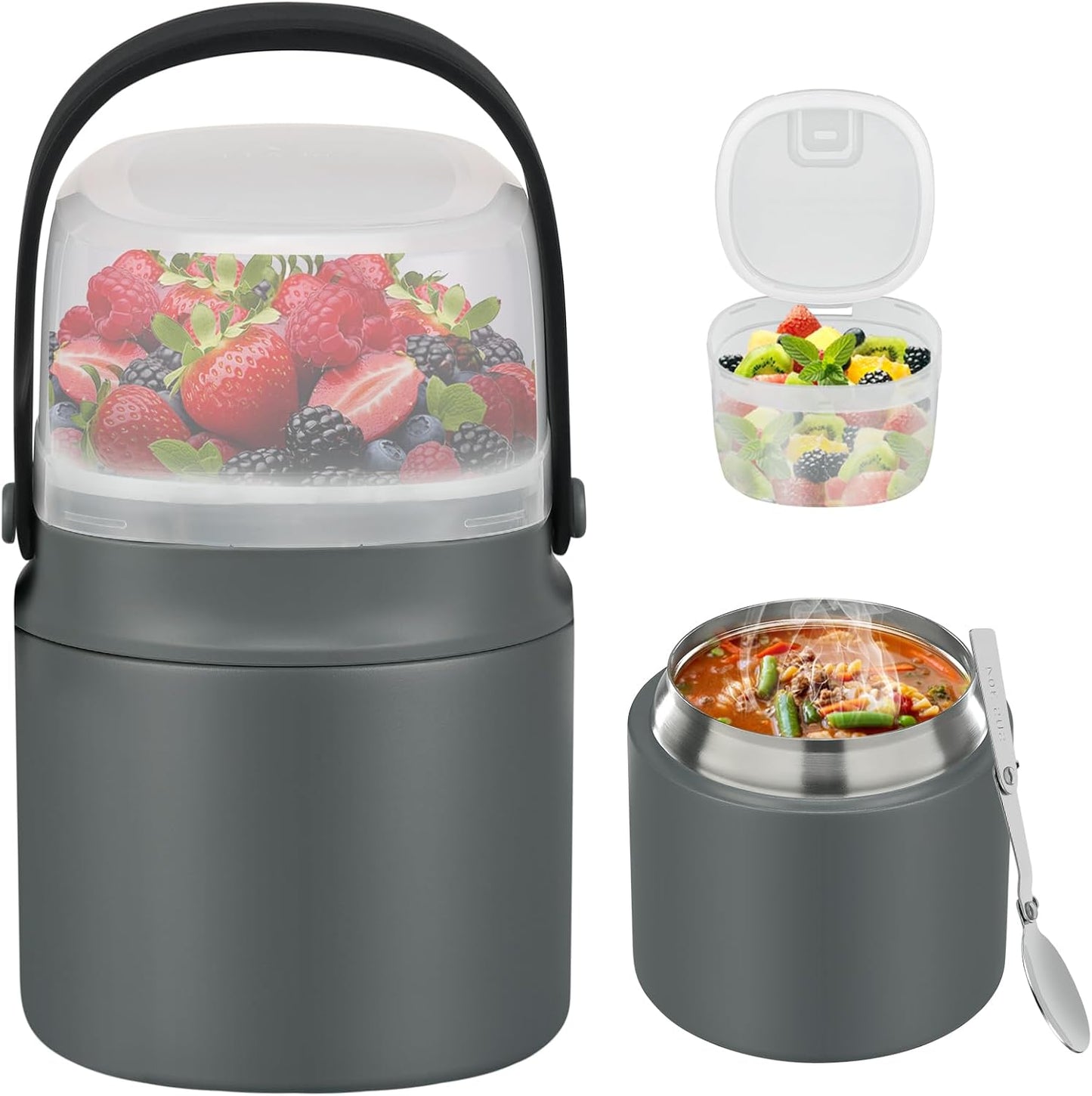 Termo sopa 2en1 14oz acero inox doble pared térmico con cuchara