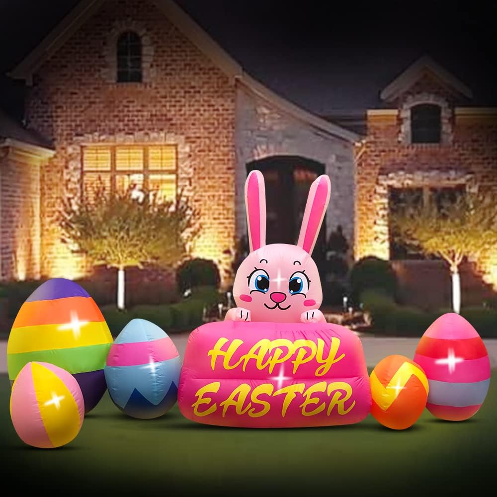 Decoración inflable conejito Pascua 8ft luces LED patio