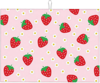 Tapete secador de platos de fresas para encimera de microfibra