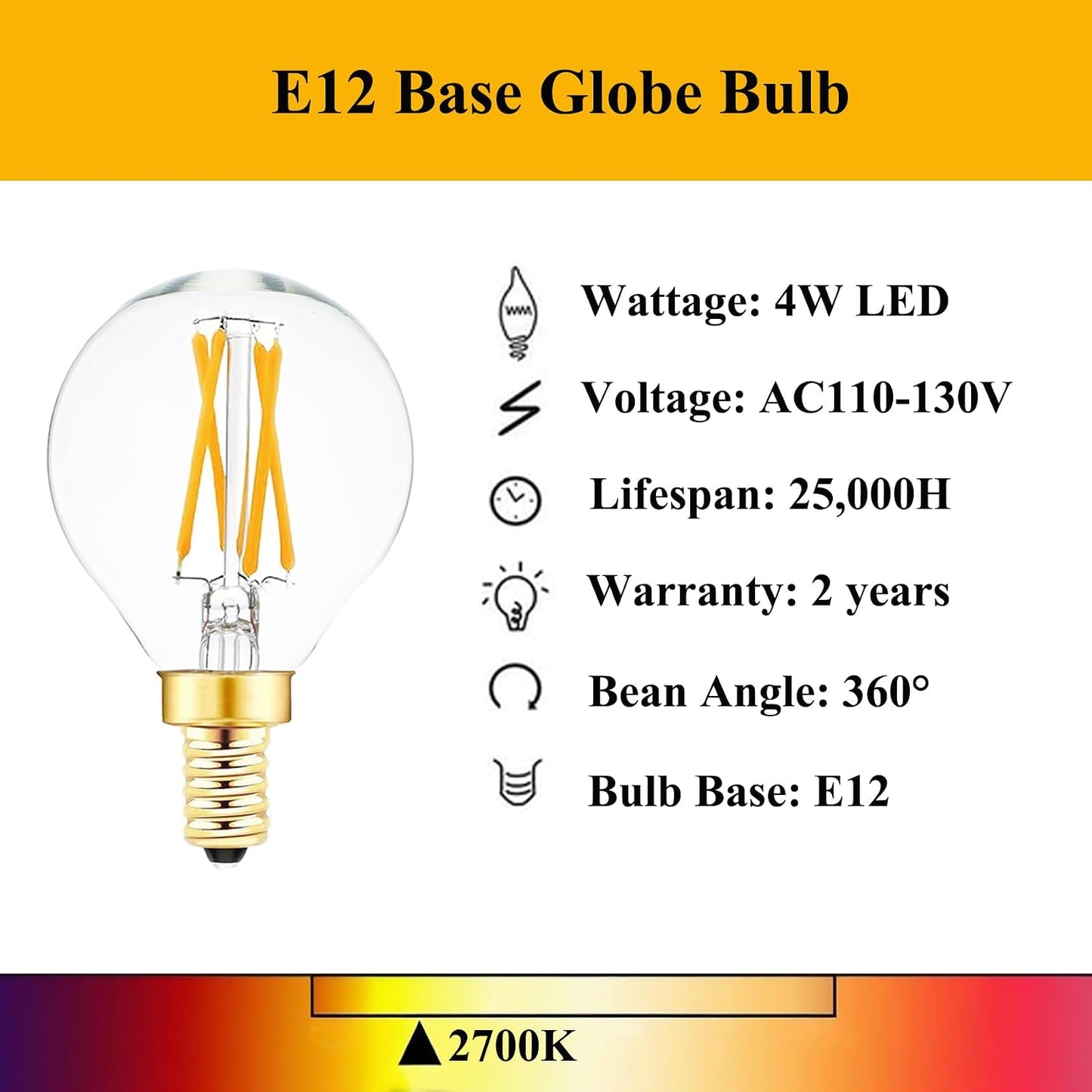 Bombilla LED E12 4W G16.5 regulable pack 6