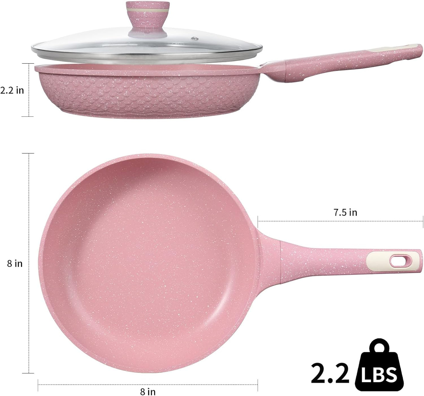Sartén antiadherente 8pulg con tapa libre de PFOA PFAS