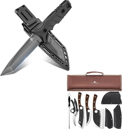 Set Cuchillos Carnicero con Espiga Supervivencia Negro