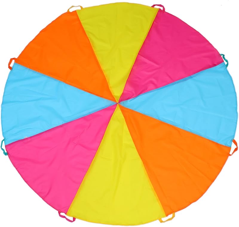 Paracaídas arcoíris 6ft con asas para niños interiores y exteriores
