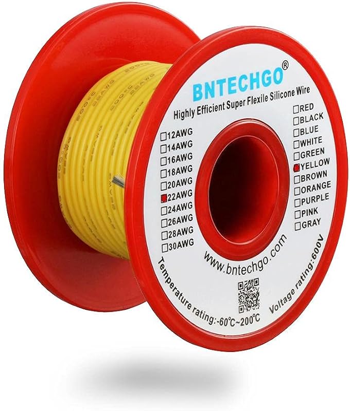 Bobina alambre silicona 22awg 50pies color amarillo flexible