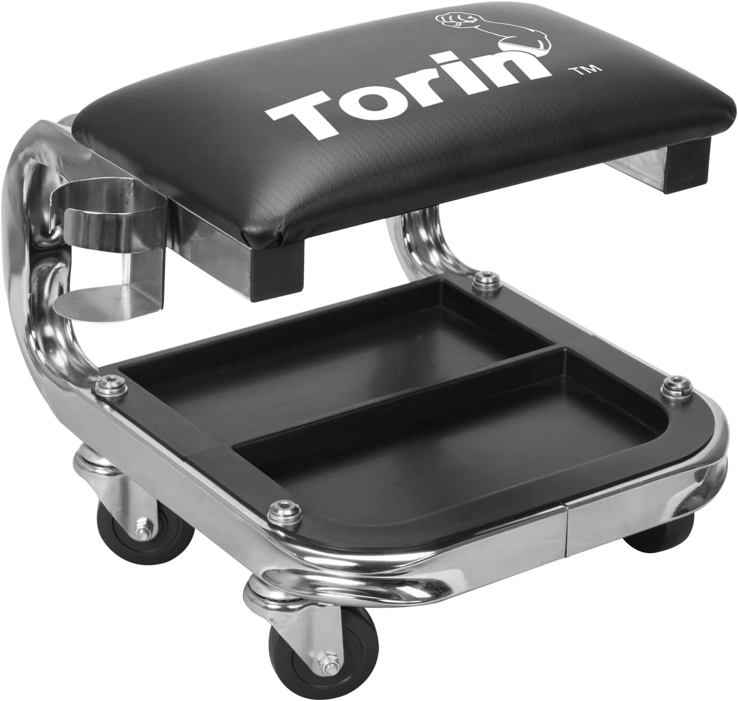 Asiento arrastre acolchado con bandeja herramientas negro