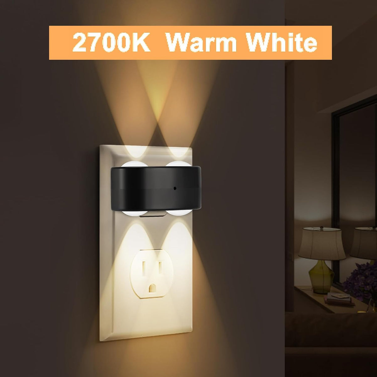 4 Luces LED Noche Enchufables 2700K Blanco Suave Sensor Luz