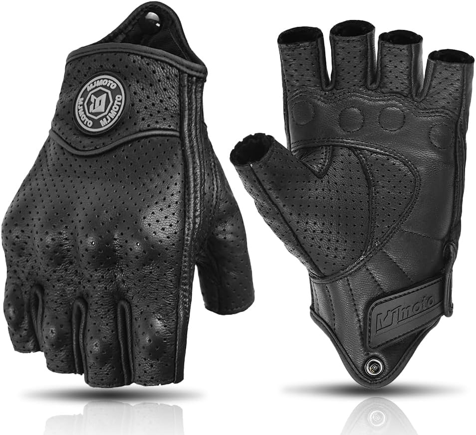 Guantes motocicleta cuero perforado dedos cortos verano