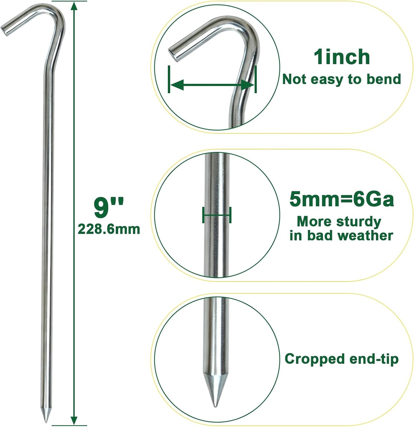 Estacas acampar 9pulg paquete 8 metal galvanizado patio jardín