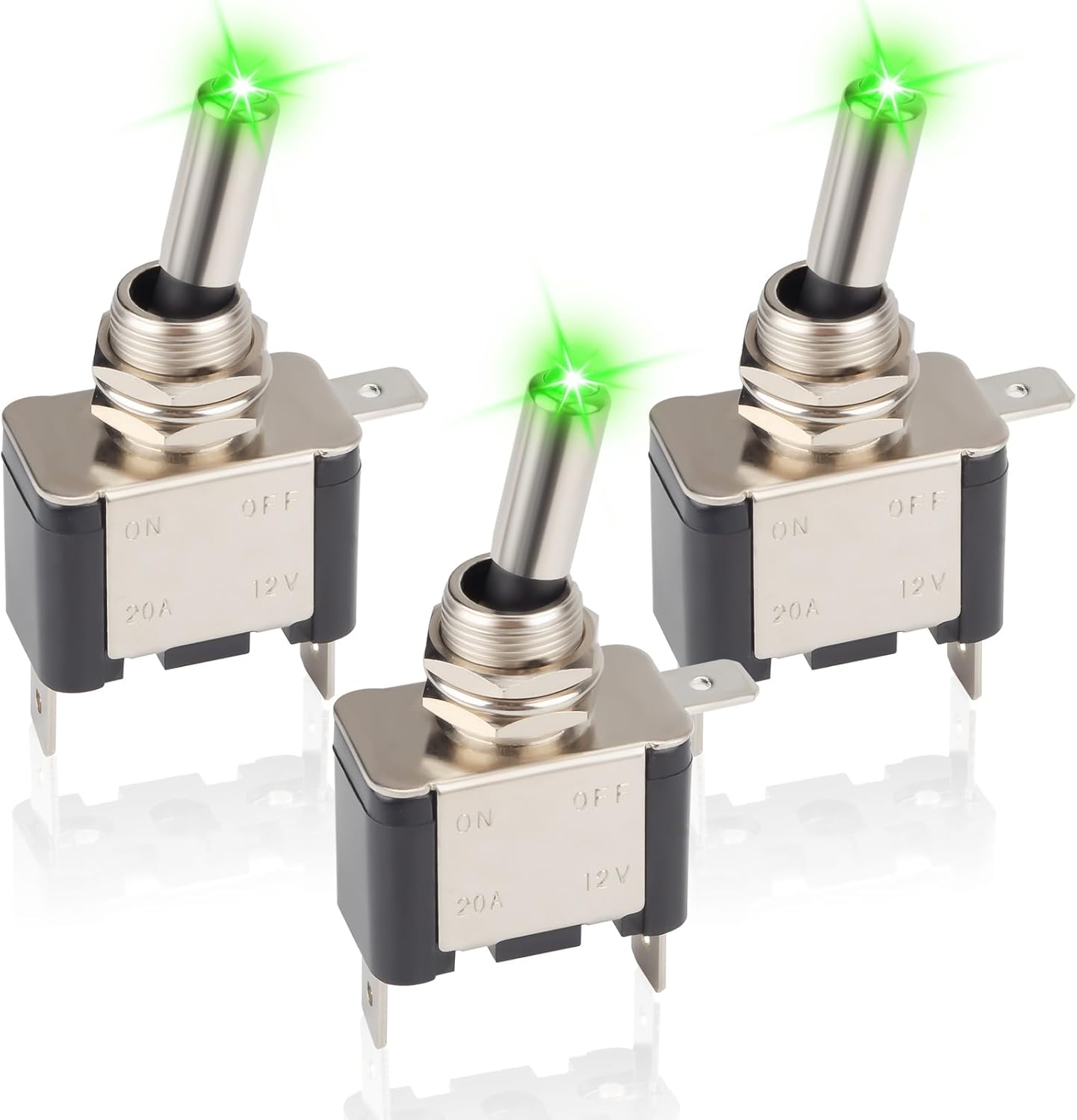 3 Interruptores Palanca LED 12V 20A para Auto RV Barco