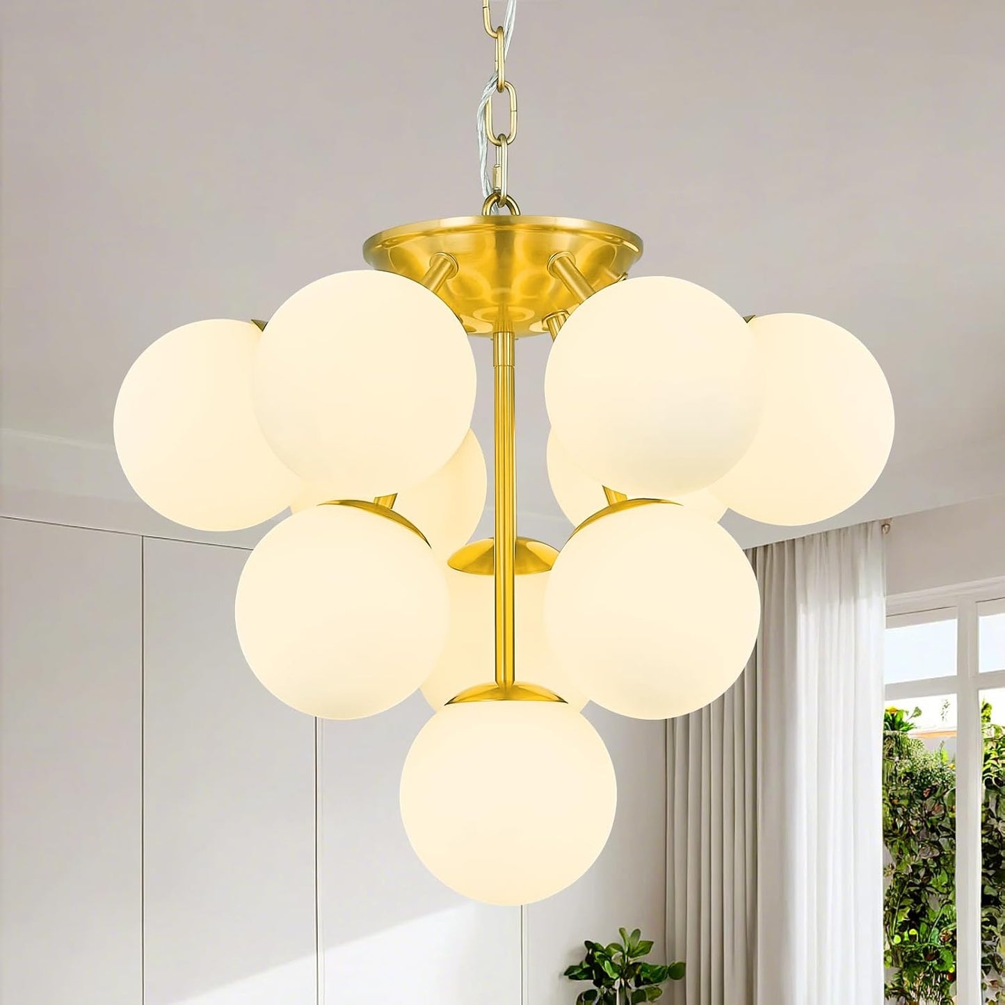 Lámpara techo 10 luces globo candelabro moderno dorado