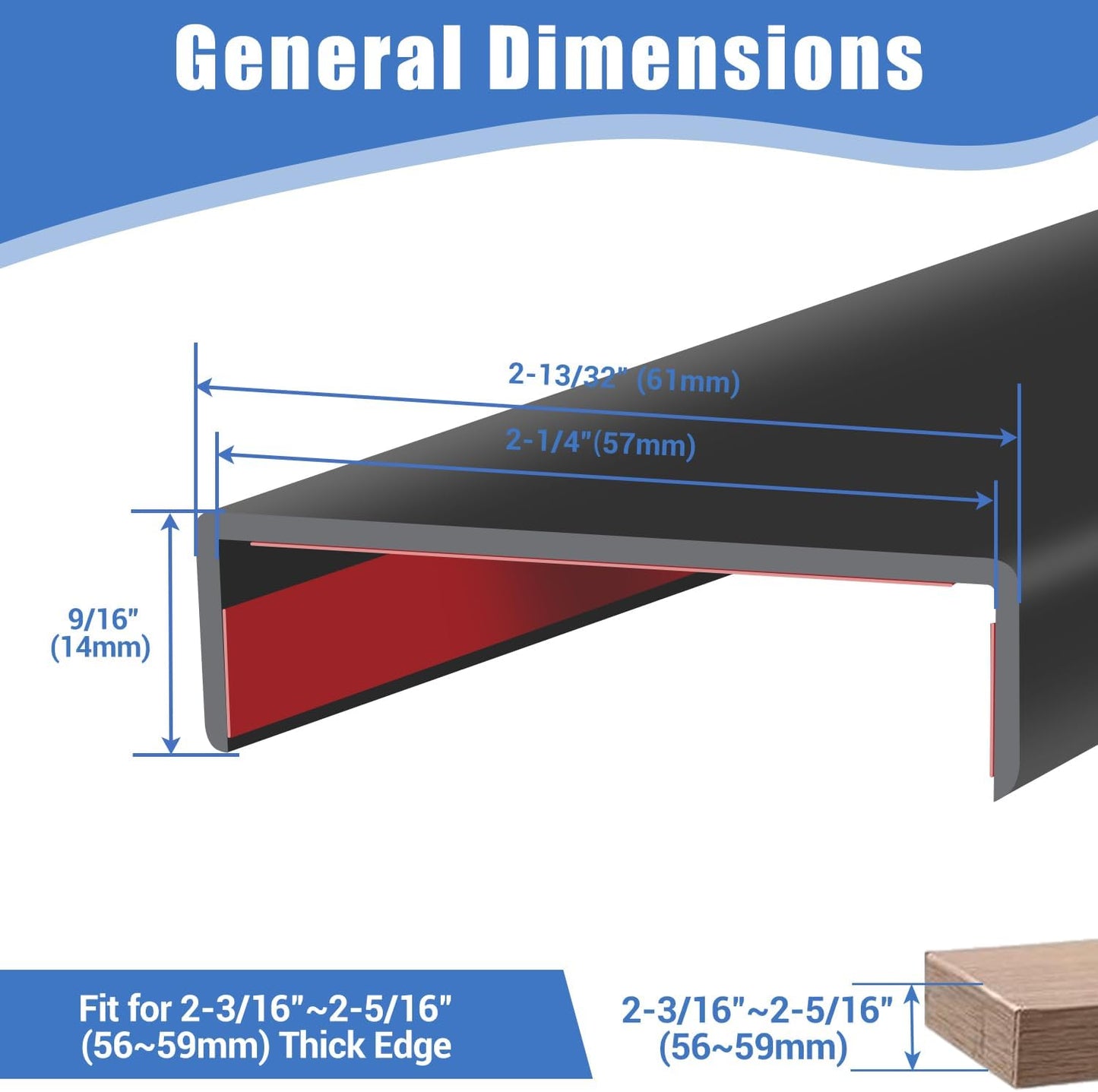 Borde goma protector autoadhesivo EPDM 2-1/4pulg 10pies negro