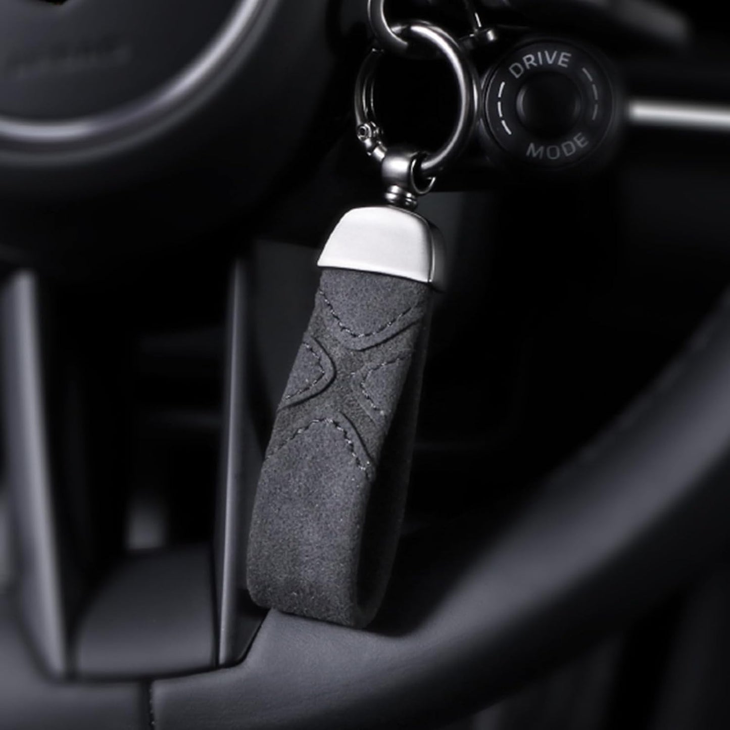 Cadena llave cuero para coche con anillo D anti-pérdida