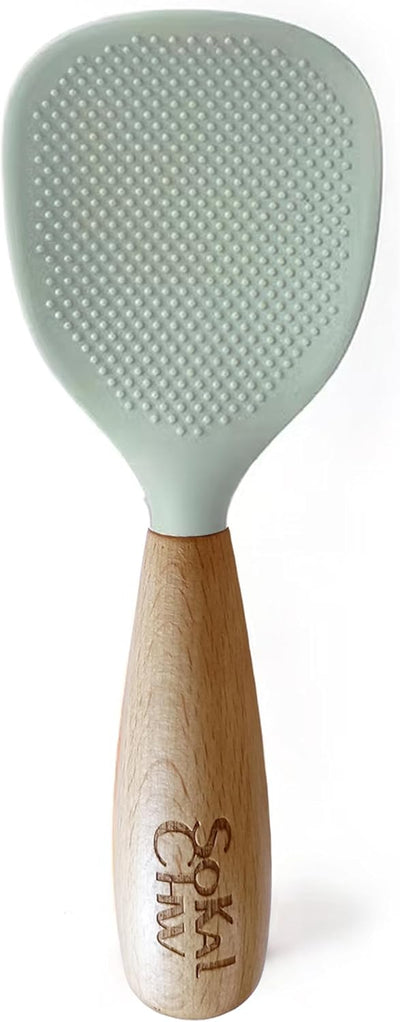 Cuchara silicona cocina con mango madera antiadherente verde
