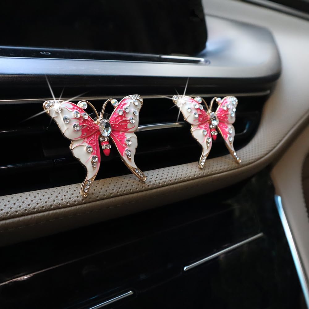 2 Pzas Ambientador Aire Mariposa Rosa con Clips Ventilación Coche