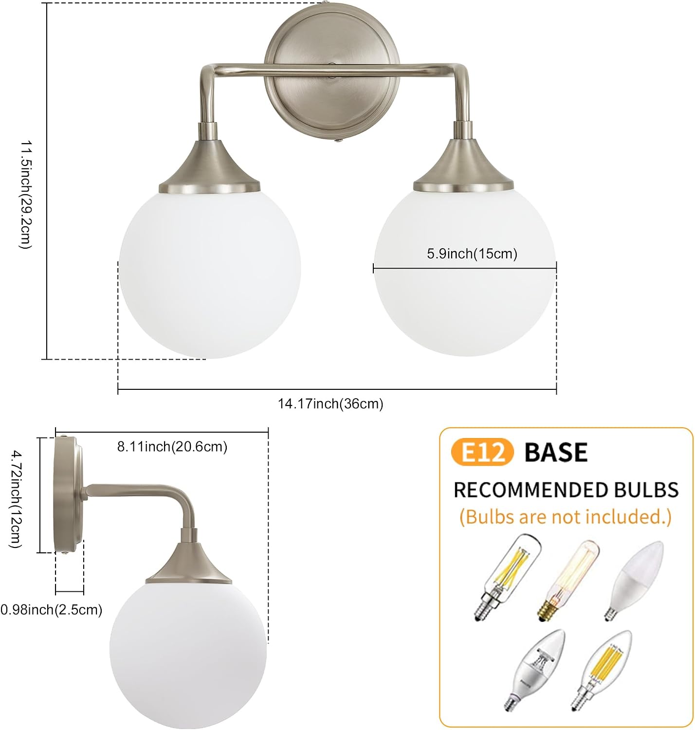 Apliques baño modernos 2 luces níquel cepillado vidrio