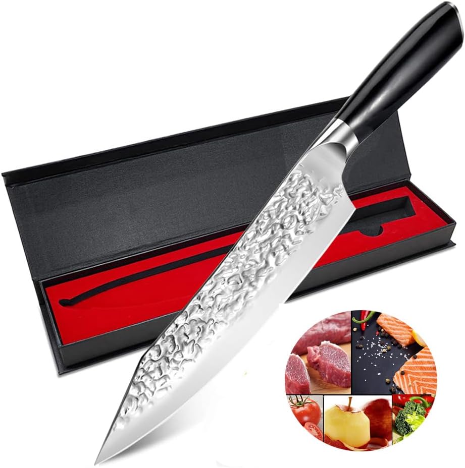 Cuchillo chef 8pulg acero inox carbono mango madera caja regalo