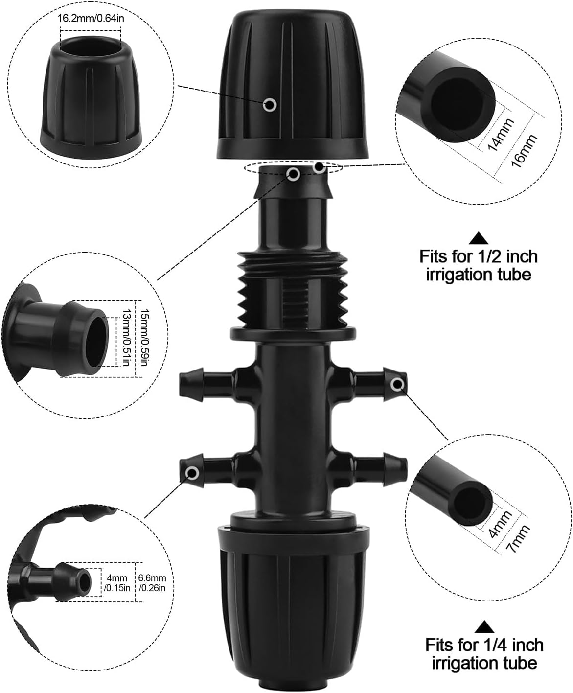 10 Pzas Tubo Riego 1/2 a 1/4 pulg Anti-caída Conector Hembra PE