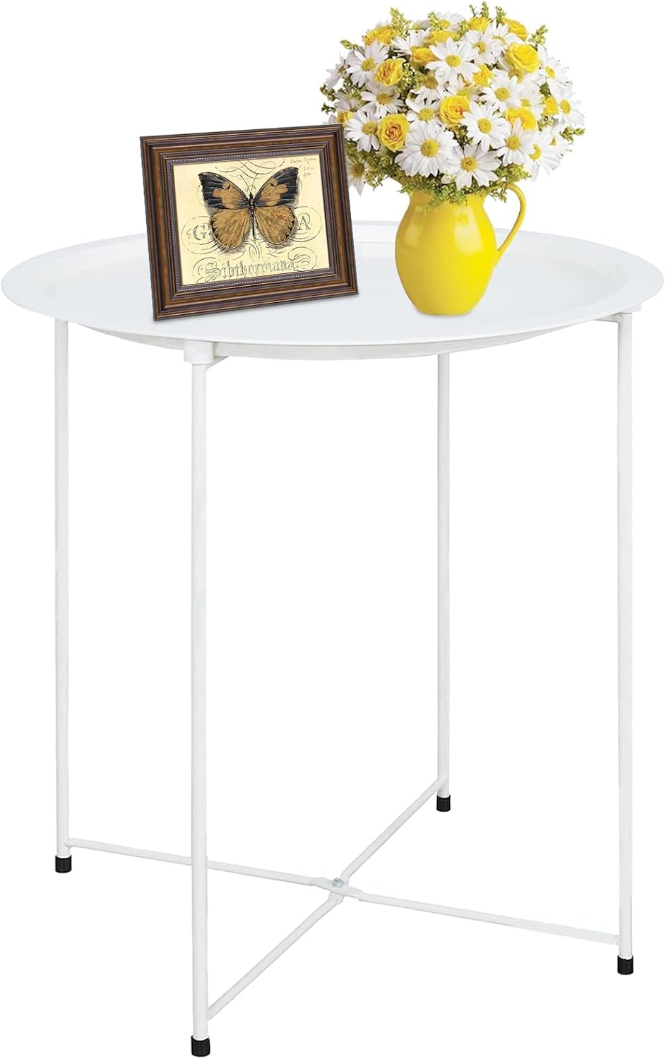 Mesa auxiliar redonda plegable metal blanca cian