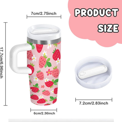 Vaso de fresa rosa 14oz acero inox con pajilla para niños
