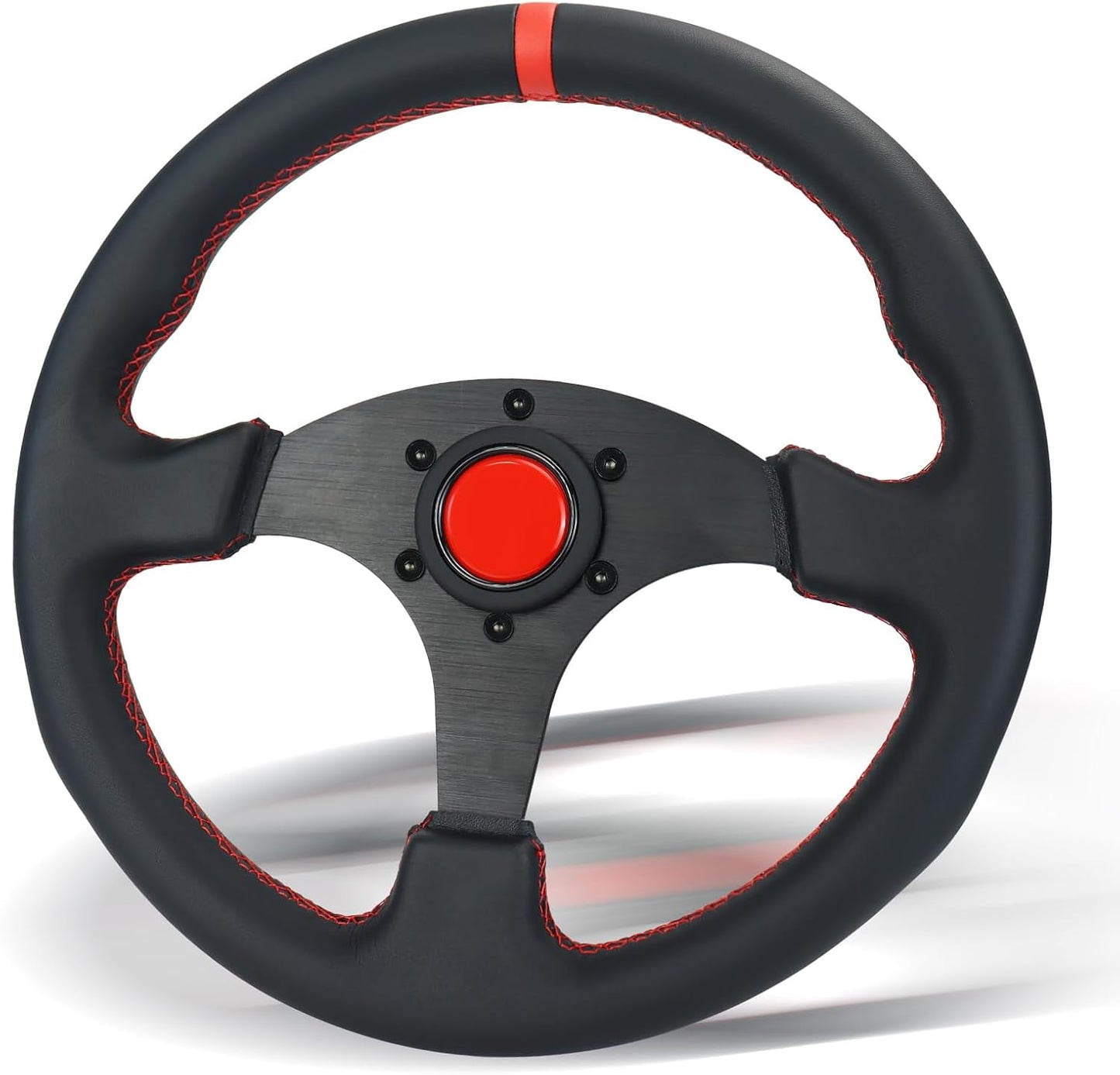 Volante universal 13.8" cuero negro 6 pernos botón
