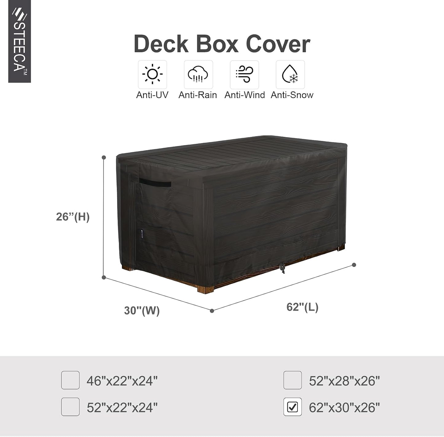 Funda banco almacenamiento exterior 62x30x26" negro
