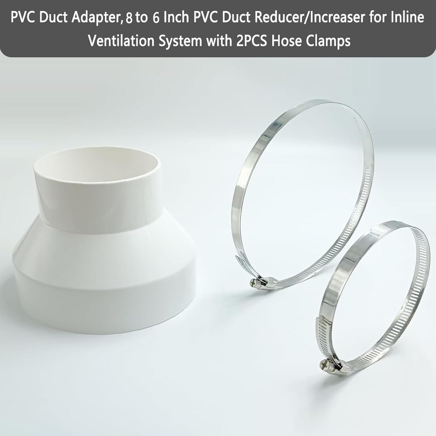 Reductor conducto PVC 8 a 6 pulg con abrazaderas