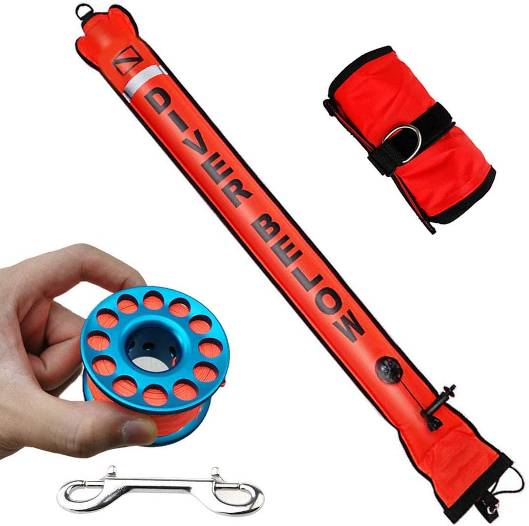 Boya señal buceo con carrete 100ft y tubo bandera