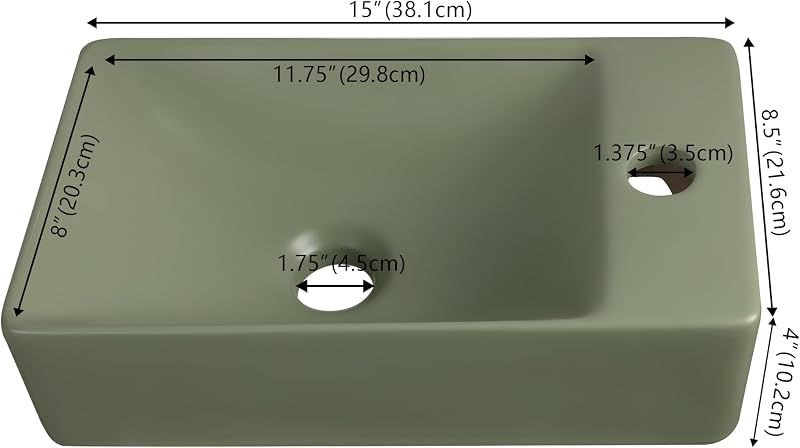 Fregadero cerámica pared 15x8.5pulg moderno oliva mate