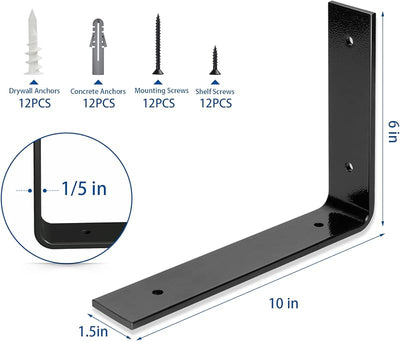 Soportes estante negro 10x6pulg 6pzas acero garaje cocina baño
