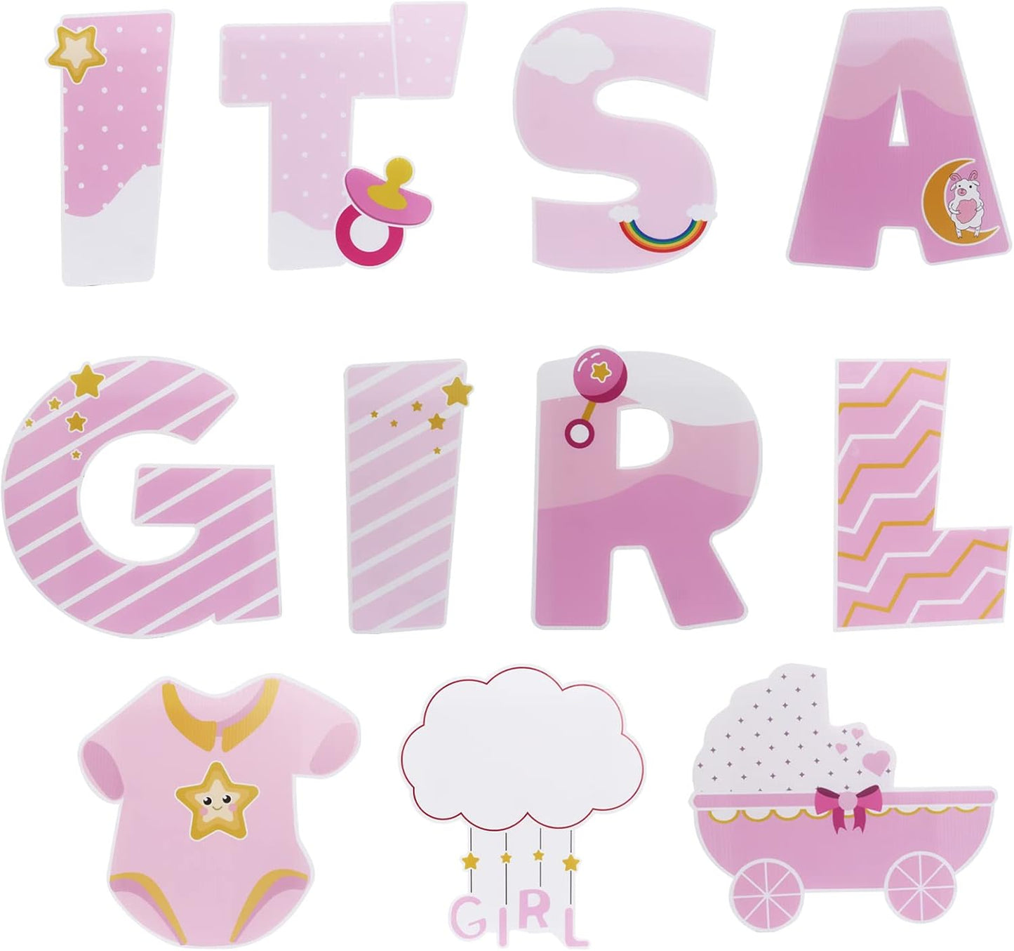 11 Carteles Patio Rosa con Estacas Impermeables UV Baby Shower