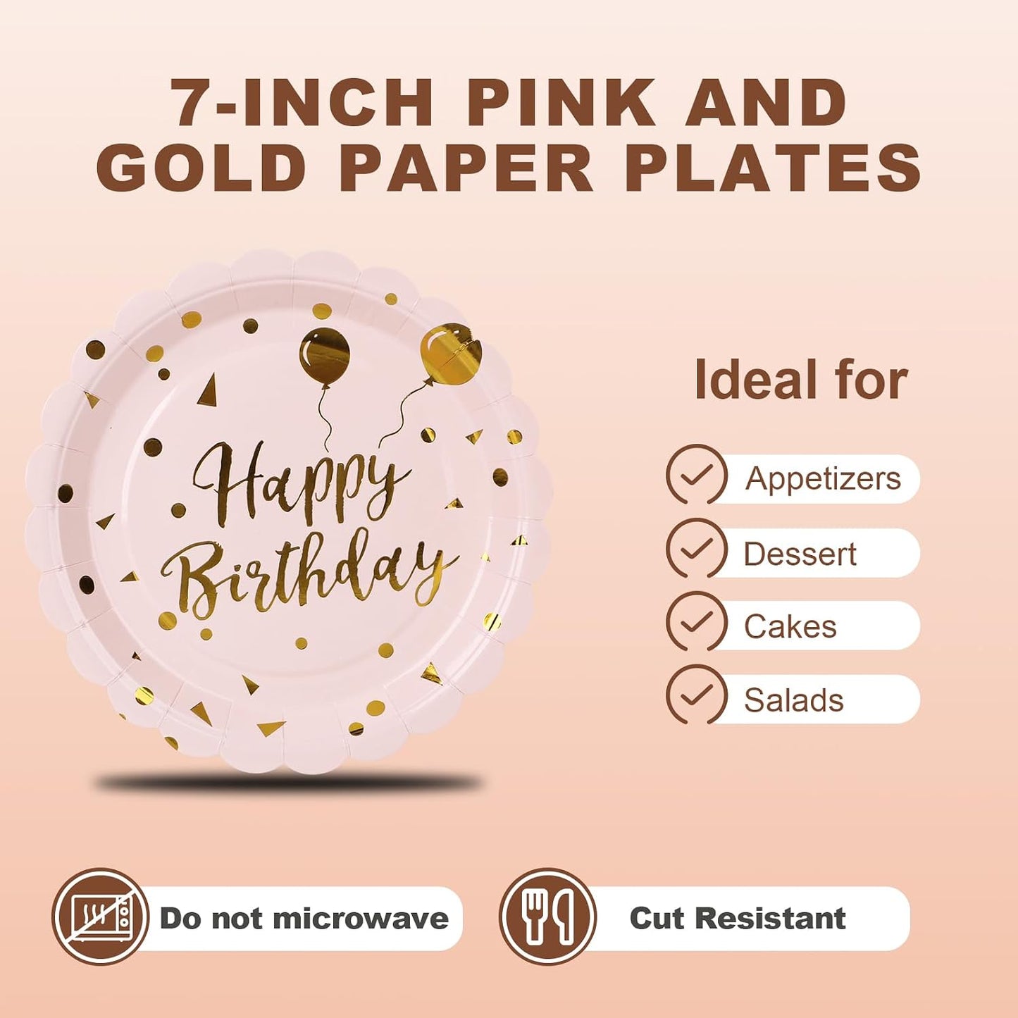 105 Platos y Servilletas Cumpleaños Rosa Claro con Tenedores