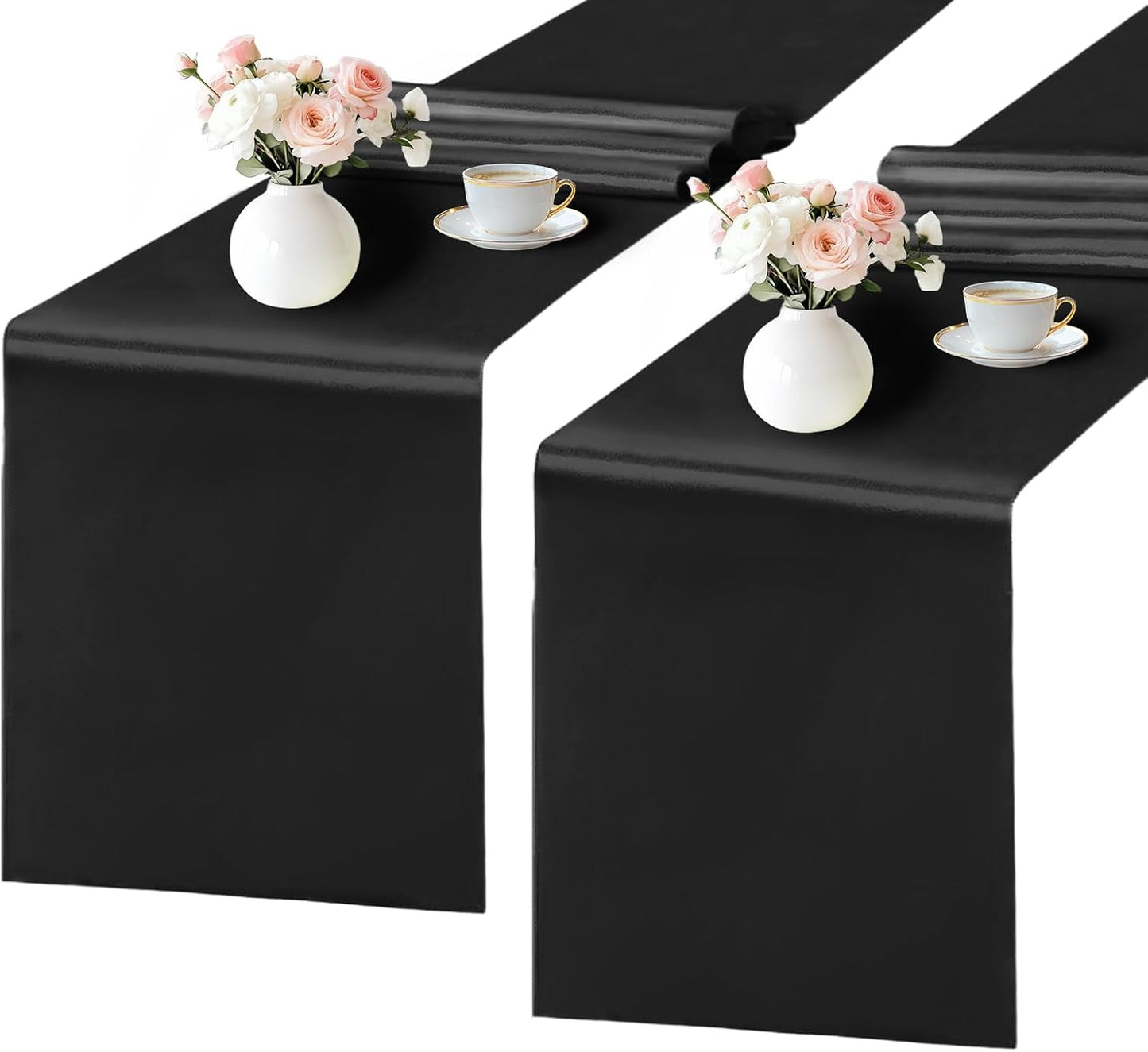 2 Caminos Mesa Satén Negro 12x108pulg Decoración Boda Banquete