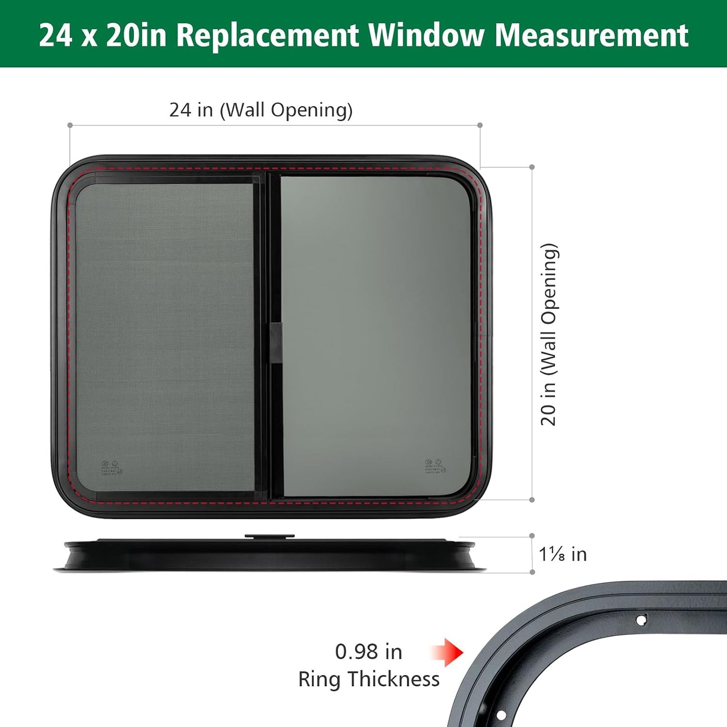 Ventana corrediza autocaravana 24x20pulg vidrio malla red