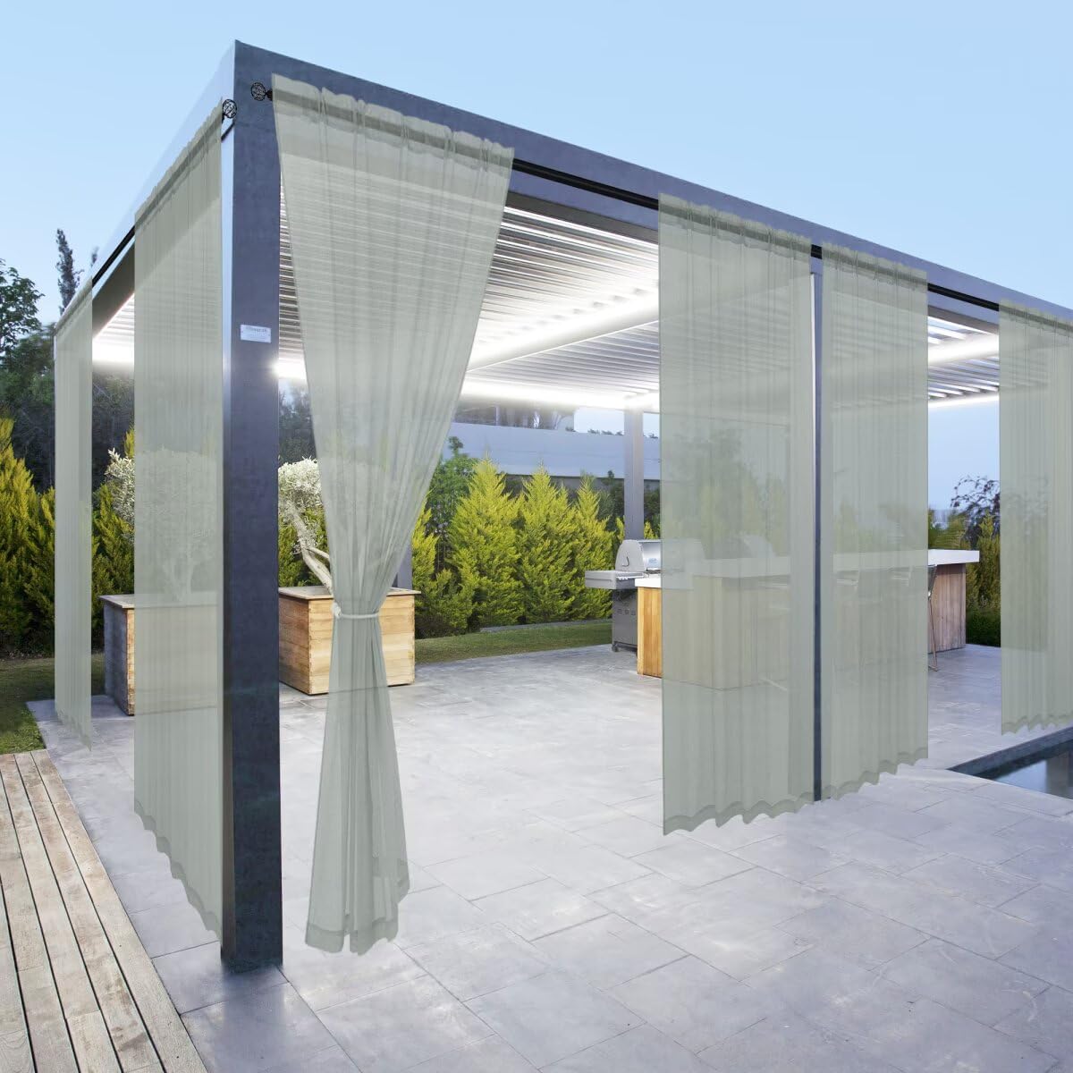 6 Cortinas traslúcidas impermeables para patio con bolsillo