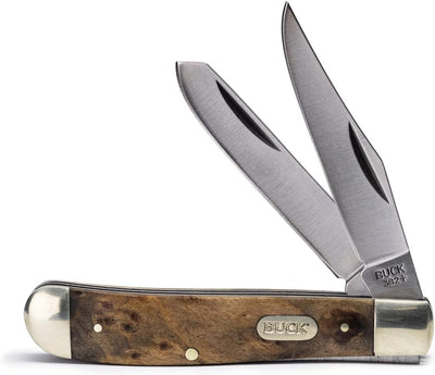 Cuchillo bolsillo plegable 2 hojas mango madera