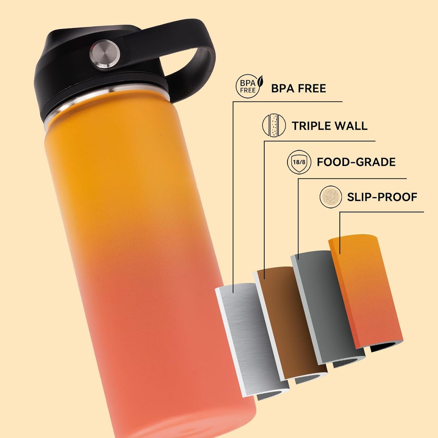 Botella agua acero inox 710ml doble pared sin BPA con pajita